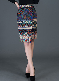 Vintage High-Waist Asymmetric Slim Skirt