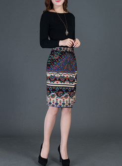 Vintage High-Waist Asymmetric Slim Skirt