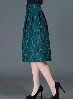 Vintage A-Line Pleated Jacquard Skirt