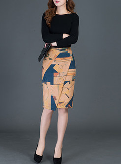 Asymmetric Slim Vintage Print Skirt