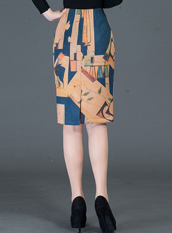 Asymmetric Slim Vintage Print Skirt