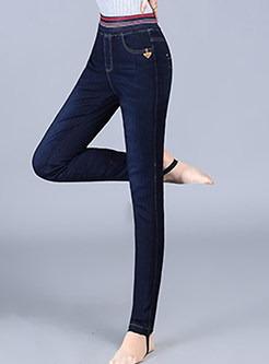 High-Waist Slim Full-Length Denim Pants