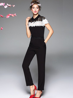 Sexy Lace Bowknot Hollow Out Jumpsuit