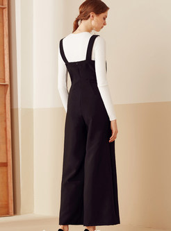 Brief Pure Color Loose Straight Jumpsuit