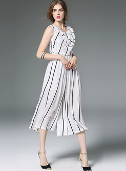 Brief Oversize Sleeveless Stripe Chiffon Jumpsuits
