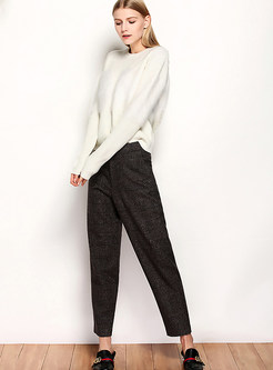 Casual Loose High Waist Plaid Straight Trousers