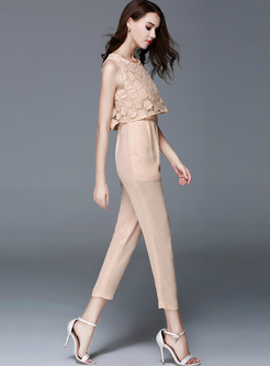 Fashionable Sleeveless High Waist Lace Jumpsuits