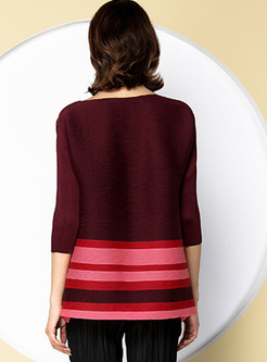 Loose Color-blocked Stripe Straight T-shirt
