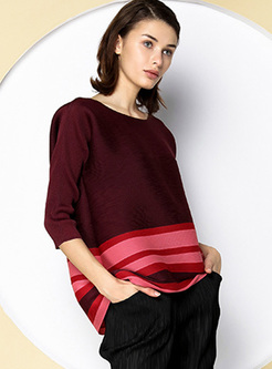 Loose Color-blocked Stripe Straight T-shirt