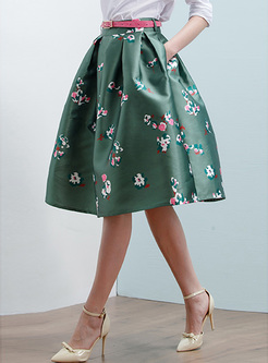 Chic Flower Print High Waist Ball Gown Skirt