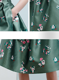 Chic Flower Print High Waist Ball Gown Skirt