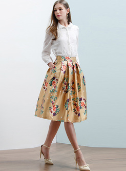 Chic Floral Print High Waist A-line Skirt