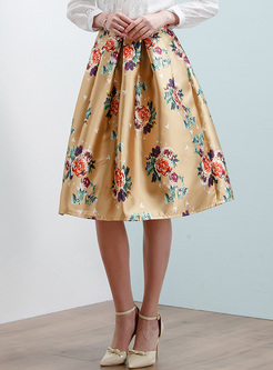 Chic Floral Print High Waist A-line Skirt