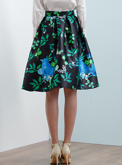 Chic Floral Print High Waist Ball Gown Skirt
