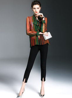 Sexy Perspective Tied-collar Pullover Blouse