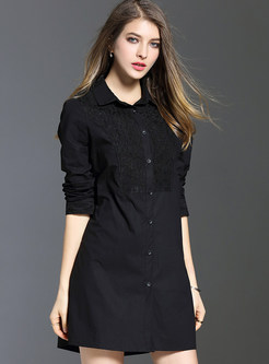 Brief Embroidery Loose Solid Color Blouse