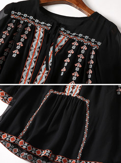 Ethnic 3/4 Sleeve Embroidery Chiffon Blouse