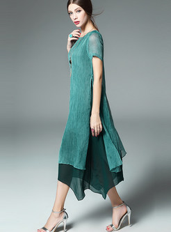 High-end Asymmetric Hem Short Sleeve Maxi Dress