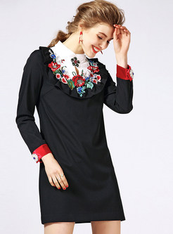 Sweet Embroidered Slim Hit Color Bodycon Dress