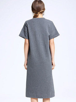 Brief Short Sleeve O-neck Hit Color 100% Cotton T-shirt Dress