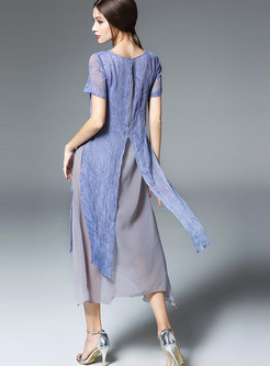 High-end Asymmetric Hem Short Sleeve Maxi Dress