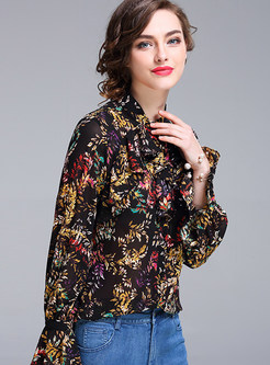 Fashion Floral Print Falbala Sleeve Blouse