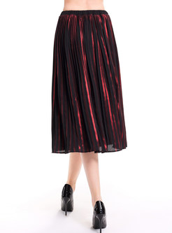 Brief Pure Color Pleat A-line Vintage Skirt