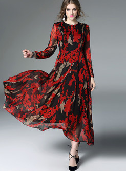 Bohemian Print Asymmetrical Silk Maxi Dress