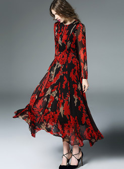 Bohemian Print Asymmetrical Silk Maxi Dress