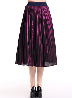Brief Pure Color Pleat A-line Vintage Skirt
