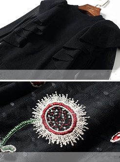 Stylish Mesh Patch Embroidery Falbala Skater Dress