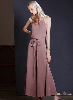 Sexy Loose Slide Color Stylish Bowknot Jumpsuit