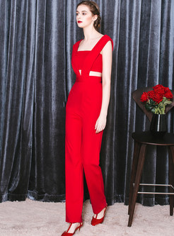 Sexy Sleeveless High-Waist Red Jumpsuit 