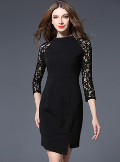 Elegant Asymmetric Lace Patchwork Bodycon Dress