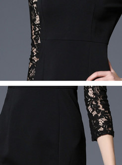 Elegant Asymmetric Lace Patchwork Bodycon Dress