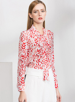 High-end Long Sleeve Print Silk Pullover Blouse