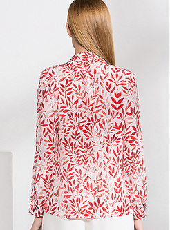 High-end Long Sleeve Print Silk Pullover Blouse