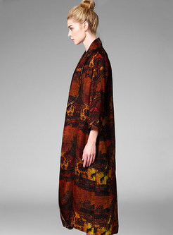 Ethnic Loose Print Cardigan Silk Coat