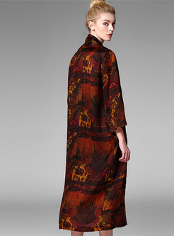 Ethnic Loose Print Cardigan Silk Coat