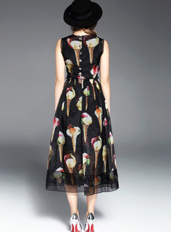 Elegant Sleeveless Print Maxi Dress