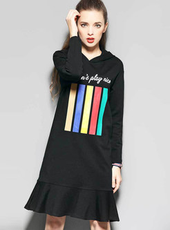 Casual Stripe Hooded Letter Print T-Shirt Dress