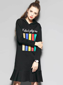 Casual Stripe Hooded Letter Print T-Shirt Dress