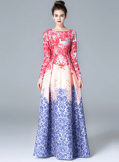 Fashionbale Print Jacquard Big Hem Maxi Dress