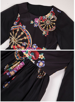 Ethnic Wheel Print High Waist Maxi Dress