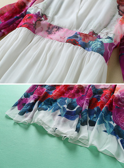 Chic Bohemia V-neck Waist Flower Print Maxi Dress