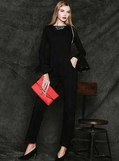 Party O-Neck Flare Sleeve High-Waist Jumpsuit