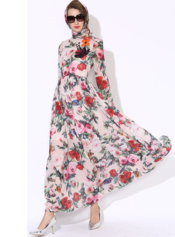 Chic Flower Print High Waist Long Dress