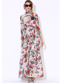 Chic Flower Print High Waist Long Dress