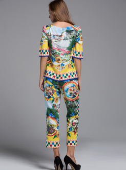 Ethnic Multicolor Print Slim Two-piece Outfit