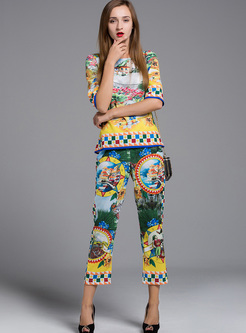 Ethnic Multicolor Print Slim Two-piece Outfit